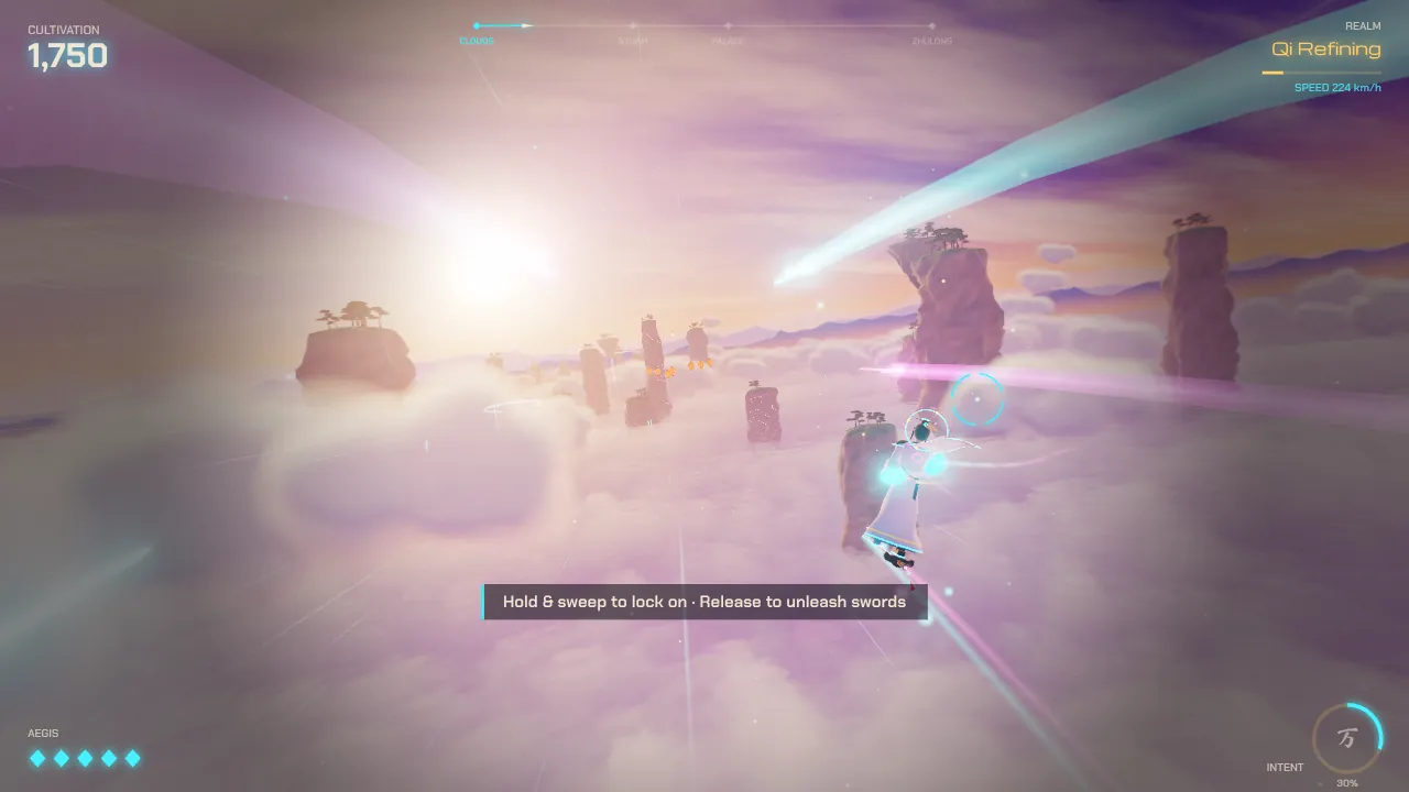 A volley of homing swords streaking towards their targets.